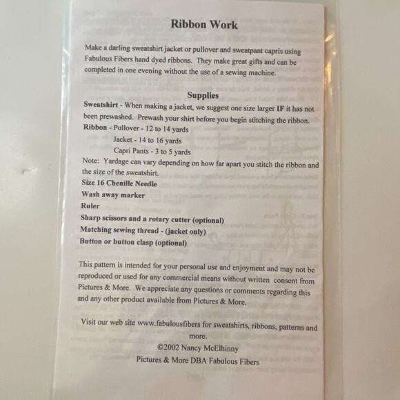 Nancy McElhinny RW02 Pattern Ribbon Work Uncut Vintage No Sew Patchwork Unique - Picture 4 of 5